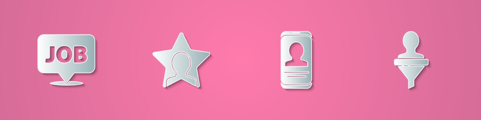 Set paper cut Speech bubble with job, Head hunting, Mobile resume and icon. Paper art style. Vector