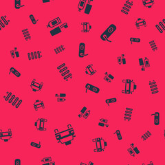 Set Taxi car, Toothbrush and toothpaste, Heating radiator and Door handle on seamless pattern. Vector