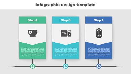 Set Web camera, Multimedia and TV box receiver and Fingerprint. Business infographic template. Vector