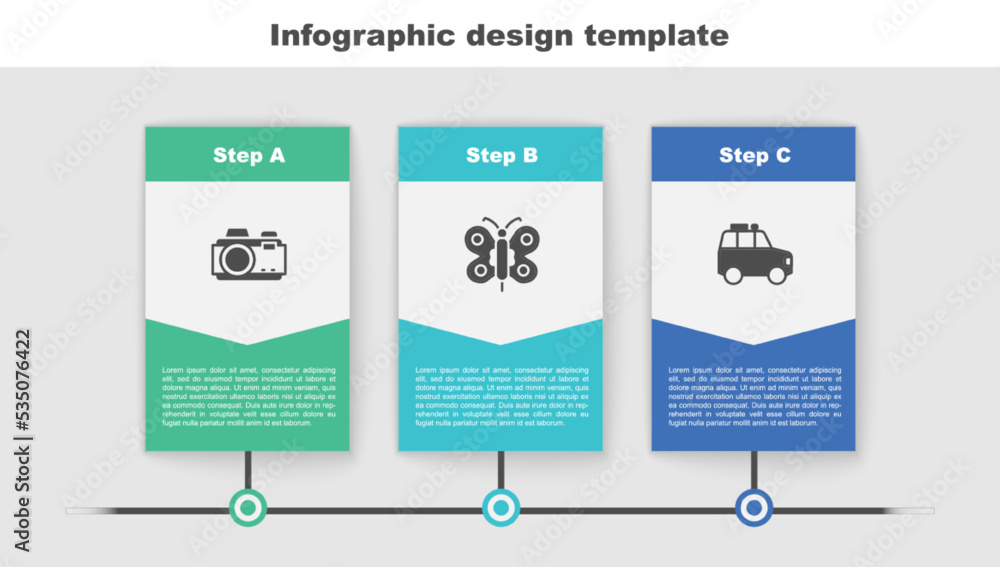 Canvas Prints Set Photo camera, Butterfly and Car. Business infographic template. Vector