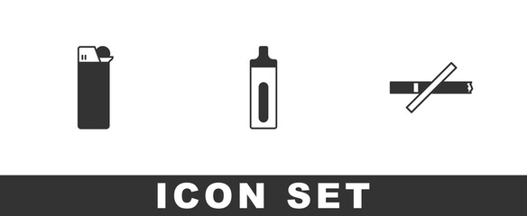 Set Lighter, Electronic cigarette and No smoking icon. Vector