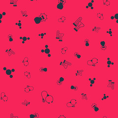 Set Stethoscope, Explosion in the flask, Molecule and Test tube on seamless pattern. Vector