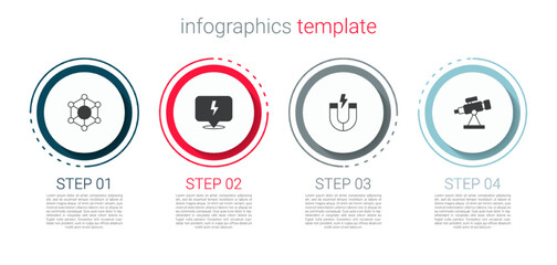 Set Molecule, Lightning bolt, Magnet and Telescope. Business infographic template. Vector