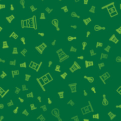 Set line Mexican drum, Mexico flag and guitar on seamless pattern. Vector