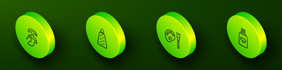 Set Isometric line Roman army helmet, Grater, Paint brush with palette and Perfume icon. Vector