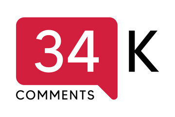 Obraz premium 34K Comment banner template Vector illustration. Social Media Text. Amazing red color symbol on a white background