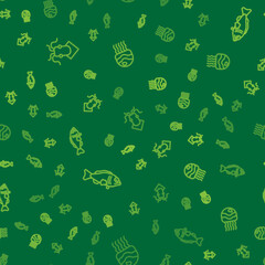 Set line Octopus, Fish and Jellyfish on seamless pattern. Vector