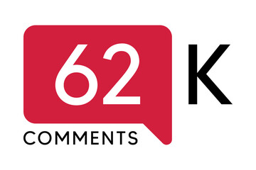 62K Comment banner template Vector illustration. Social Media Text. Amazing red color symbol on a white background