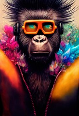 Porträt eines Punkaffen. Monkey-Rock-Musiker. Hipster-Affe mit Punkfrisur. 3D-Rendering © designprojects