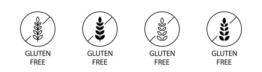 Gluten free icons. Non gluten symbols. Allergen free ingredient. Gluten free. Diet badge.