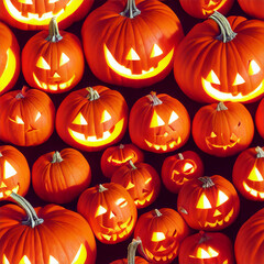 Seamless Halloween pattern with lighted pumpkins