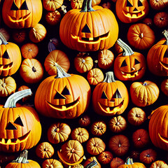 Seamless pattern of halloween with carved pumpkins