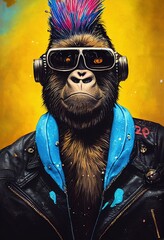 Porträt eines Punkaffen. Monkey-Rock-Musiker. Hipster-Affe mit Punkfrisur. 3D-Rendering © designprojects