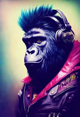 Porträt eines Punkaffen. Monkey-Rock-Musiker. Hipster-Affe mit Punkfrisur. 3D-Rendering © designprojects
