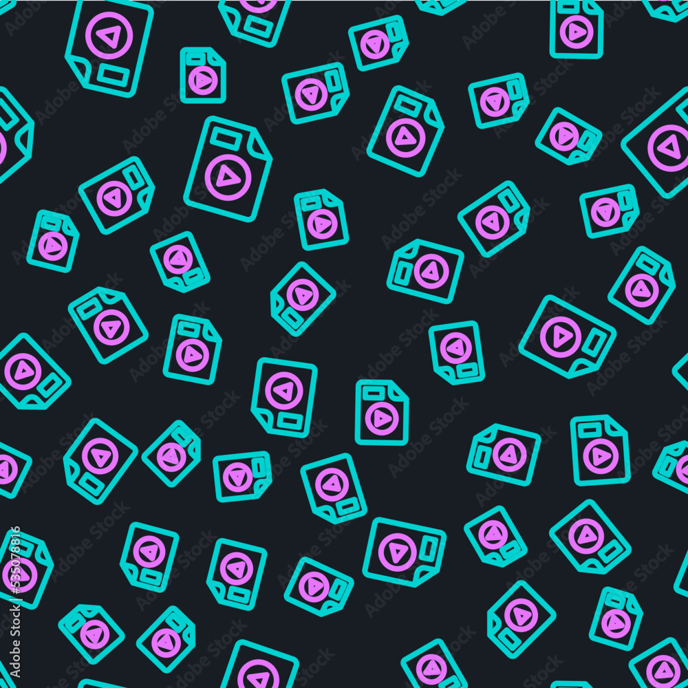 Poster line avi file document. download avi button icon isolated seamless pattern on black background. avi 