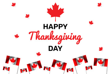 Happy Thanksgiving Day Canada with waving Canadian flags and leaves. Day of thanksgiving wallpaper