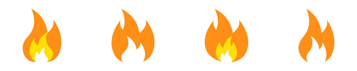 Set of fire or flame vector icons. Bonfire and campfire sign. Hot symbol.