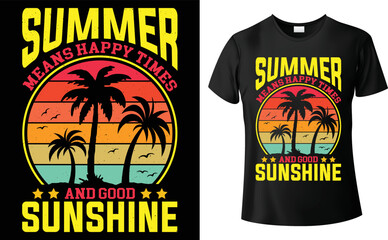 Summer t-shirt graphic design colorful vector illustration, retro vintage stylish and trendy tee for print