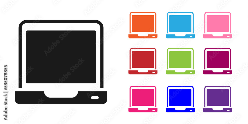 Aufkleber black laptop icon isolated on white background. computer notebook with empty screen sign. set icons 