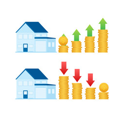 Illustration with house price up for concept design. Profit growth progress. Business concept. Business graph.