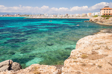 View of the bay in Palma de Mallorca. Turquoise transparent water. Majorca, Balearic Islands. © Alexey Oblov