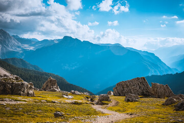 View from Mountains Sella Ronda Dolomites Italy - obrazy, fototapety, plakaty