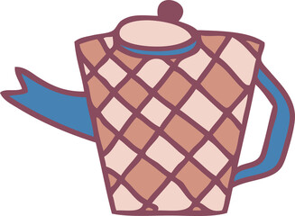 Hand drawn checkered tea pot doodle illustration for decor and design.
