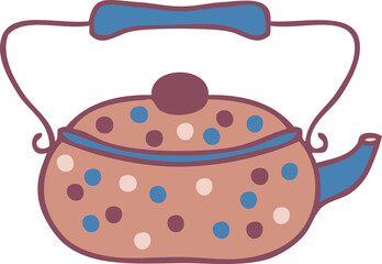 Hand drawn spotted tea pot doodle illustration for decor and design.
