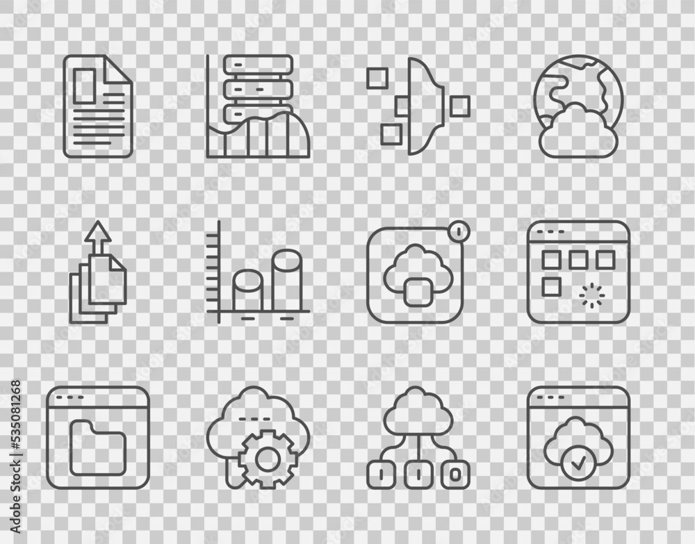 Poster set line browser files, cloud technology data transfer, filter setting, file document, data analysis