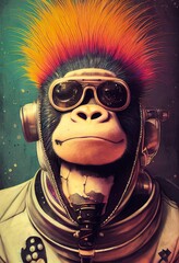 Porträt eines Punkaffen. Monkey-Rock-Musiker. Hipster-Affe mit Punkfrisur. 3D-Rendering © designprojects