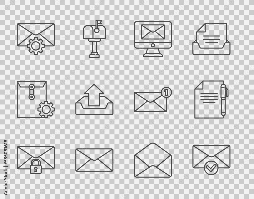 Aufkleber set line mail message lock password, envelope and check mark, monitor envelope, setting, upload inbo