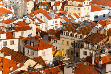 Lisbon, Portugal shingles roof pattern at sunny summer day