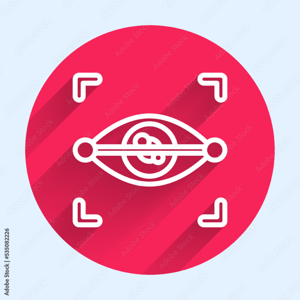 Poster white line eye scan icon isolated with long shadow. scanning eye. security check symbol. cyber eye s