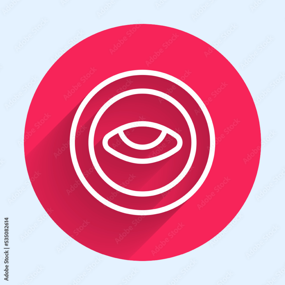 Poster white line medallion with eye icon isolated with long shadow background. magic amulet with eye. red 