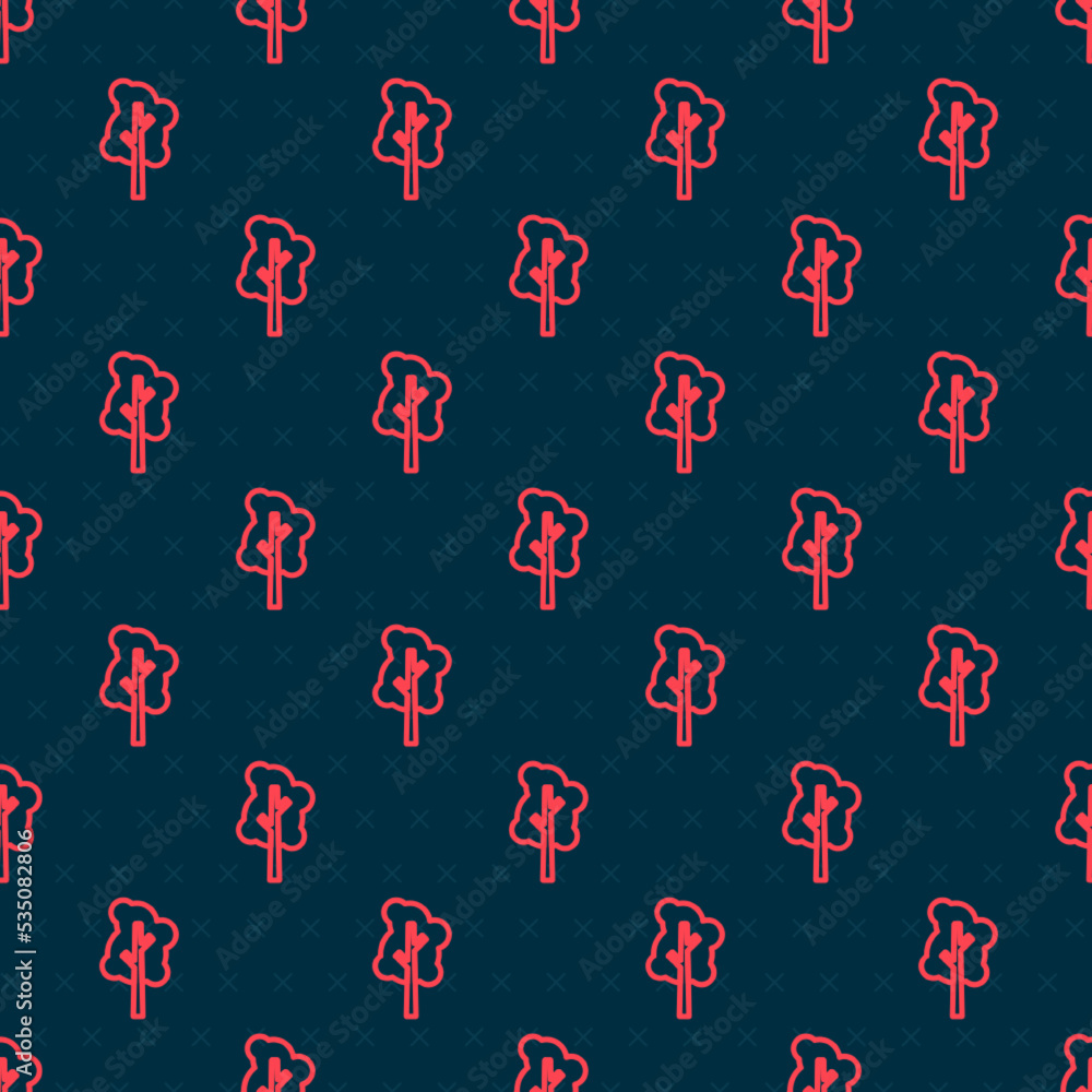 Poster red line tree icon isolated seamless pattern on black background. forest symbol. vector