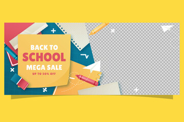 gradient back school sale banner with photo vector design illustration