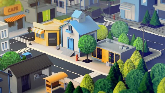 3D Rendering. Low poly city views. Low poly colorful background.