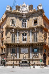 Tuinposter Palermo, Sicily, Italy - July 6, 2020: Quattro Canti, one of the octagonal four sides of medieval Baroque square in Palermo of Sicily, southern Italy © JEROME LABOUYRIE