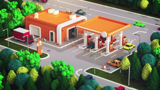 Low poly 3D gas station.