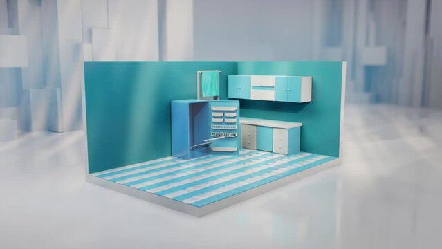 Low poly 3d render animation kitchen interior