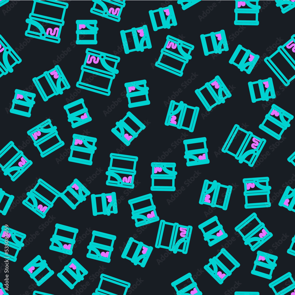 Poster line paint bucket icon isolated seamless pattern on black background. vector