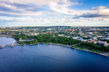 Aerial panorama of the embankment of Petrozavodsk., Russia, the administrative center of Republic...