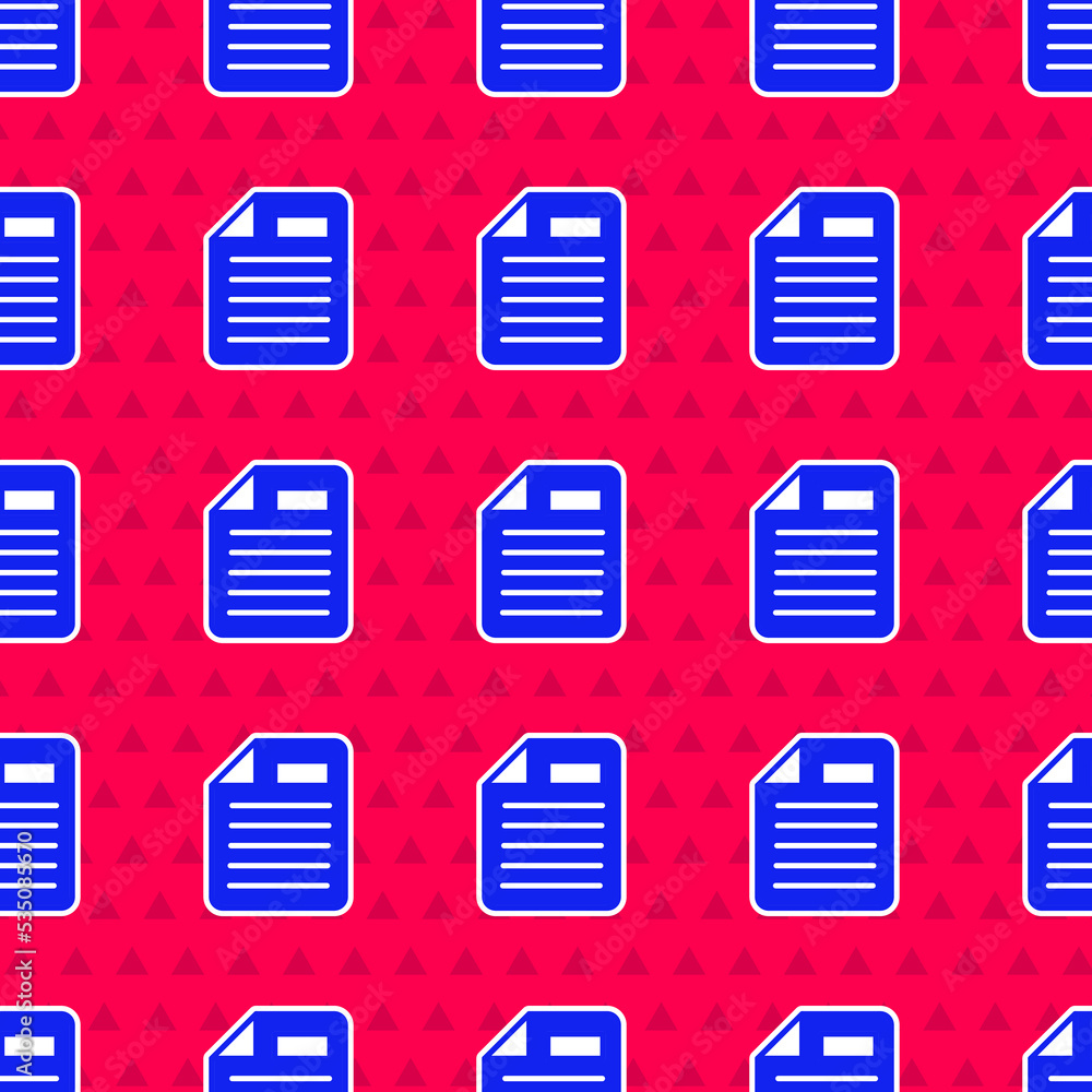 Poster blue file document icon isolated seamless pattern on red background. checklist icon. business concep