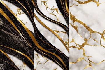 Black and gold marble abstract art nouveau background, , black and gold filigree swirl pattern,  inlaid marble texture