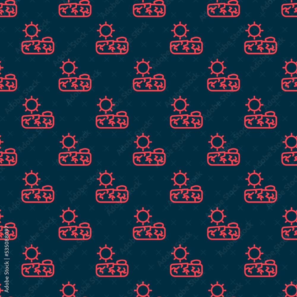 Poster red line drought icon isolated seamless pattern on black background. vector