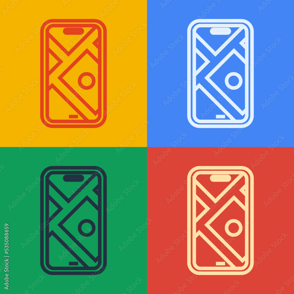 Poster pop art line infographic of city map navigation icon isolated on color background. mobile app interf