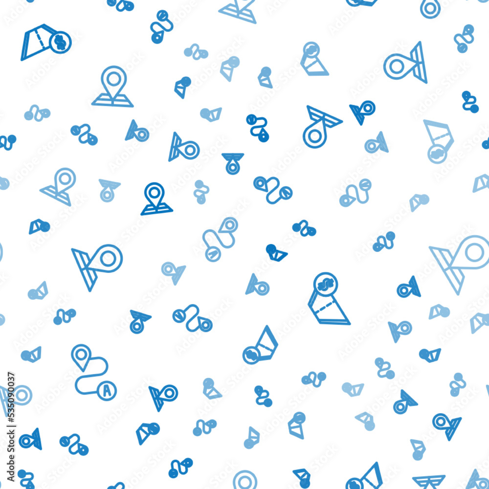 Poster set line route location, toll road traffic and folded map with marker on seamless pattern. vector