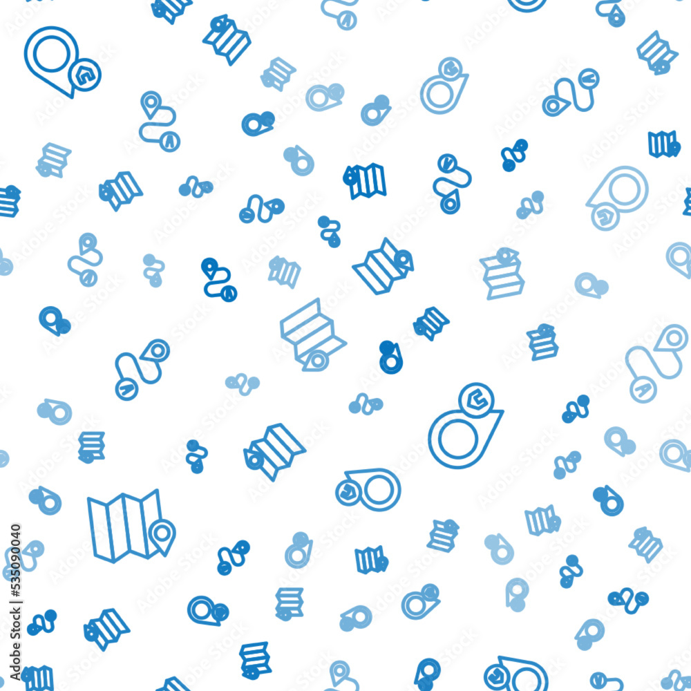 Poster set line folded map with location marker, location house and route on seamless pattern. vector