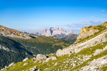 Panorama of Marmolada mountain with glacier