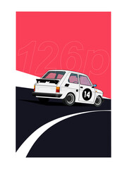 Retro Car Racing on a Curved Track, Classic car Illustration